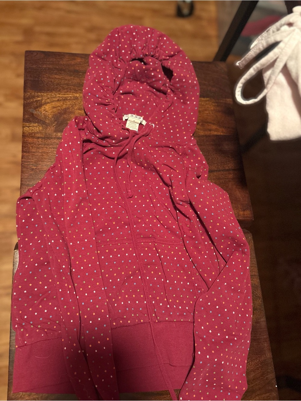 Girls' Hooded Zip Jacket in Raspberry with Star Print